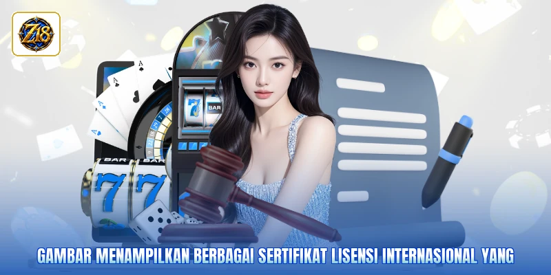 Gambar menampilkan berbagai sertifikat lisensi internasional yang